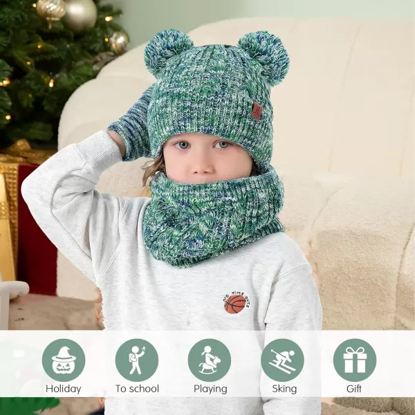 Kids Toddlers Winter Beanie Hats Gloves Neck Scarf Set Mittens Gifts for 0 6 12 Months 1 2 3 48 Year Old Baby Girls BoysA Green