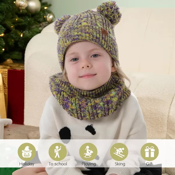 Kids Toddlers Winter Beanie Hats Gloves Neck Scarf Set Mittens Gifts for 0 6 12 Months 1 2 3 48 Year Old Baby Girls BoysA Purple