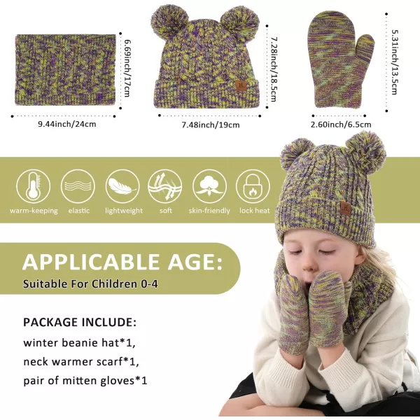 Kids Toddlers Winter Beanie Hats Gloves Neck Scarf Set Mittens Gifts for 0 6 12 Months 1 2 3 48 Year Old Baby Girls BoysA Purple