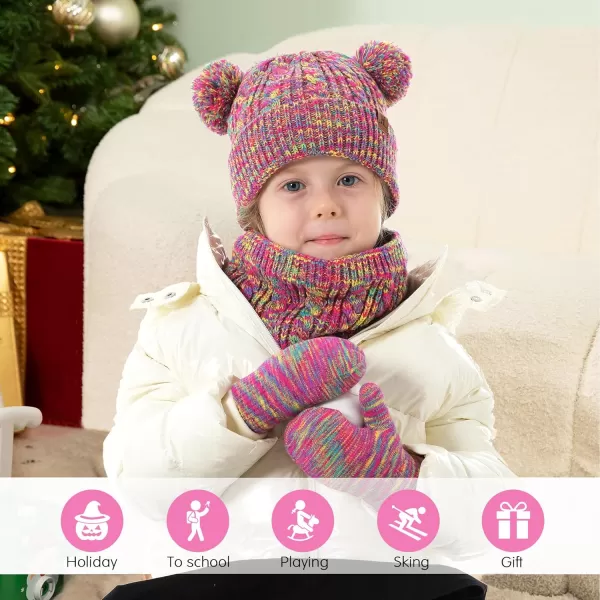 Kids Toddlers Winter Beanie Hats Gloves Neck Scarf Set Mittens Gifts for 0 6 12 Months 1 2 3 48 Year Old Baby Girls BoysA Rose Red