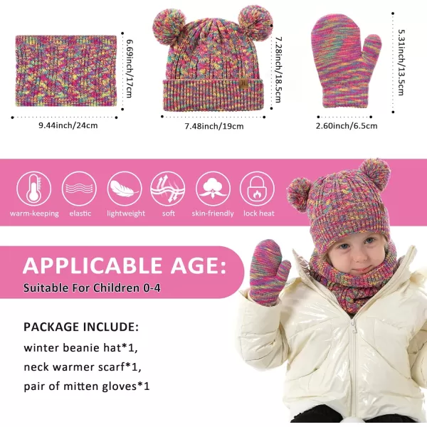 Kids Toddlers Winter Beanie Hats Gloves Neck Scarf Set Mittens Gifts for 0 6 12 Months 1 2 3 48 Year Old Baby Girls BoysA Rose Red