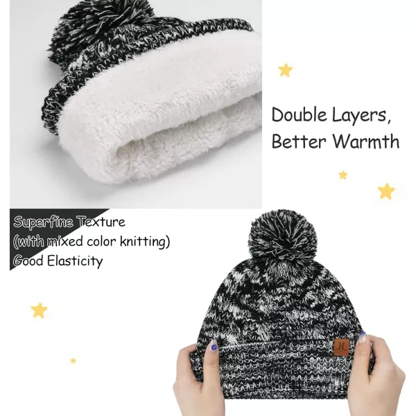 Kids Toddlers Winter Beanie Hats Gloves Neck Scarf Set Mittens Gifts for 0 6 12 Months 1 2 3 48 Year Old Baby Girls BoysB Black White
