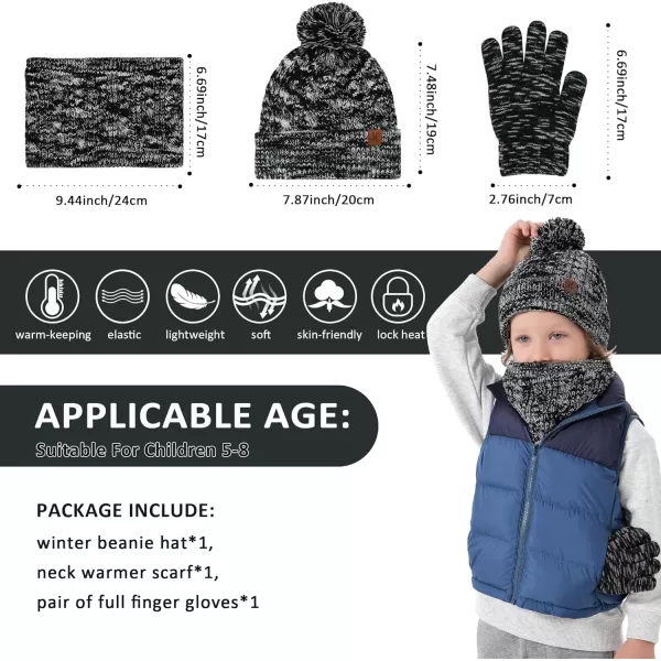 Kids Toddlers Winter Beanie Hats Gloves Neck Scarf Set Mittens Gifts for 0 6 12 Months 1 2 3 48 Year Old Baby Girls BoysB Black White