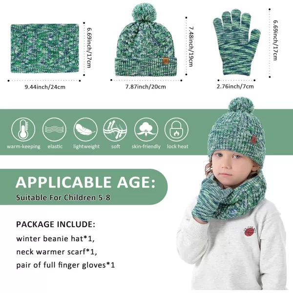 Kids Toddlers Winter Beanie Hats Gloves Neck Scarf Set Mittens Gifts for 0 6 12 Months 1 2 3 48 Year Old Baby Girls BoysB Green