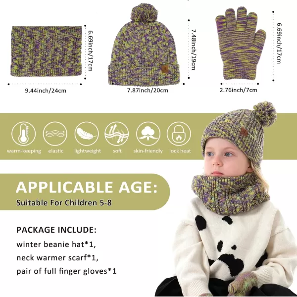 Kids Toddlers Winter Beanie Hats Gloves Neck Scarf Set Mittens Gifts for 0 6 12 Months 1 2 3 48 Year Old Baby Girls BoysB Purple