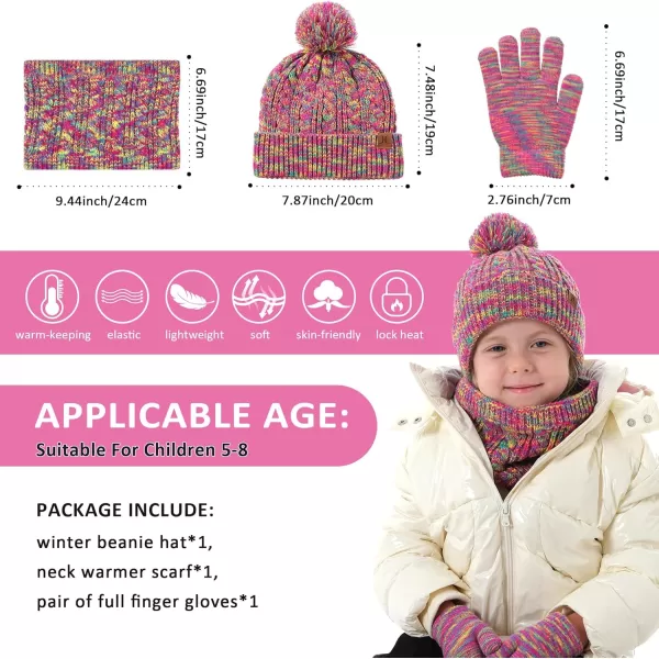 Kids Toddlers Winter Beanie Hats Gloves Neck Scarf Set Mittens Gifts for 0 6 12 Months 1 2 3 48 Year Old Baby Girls BoysB Rose Red