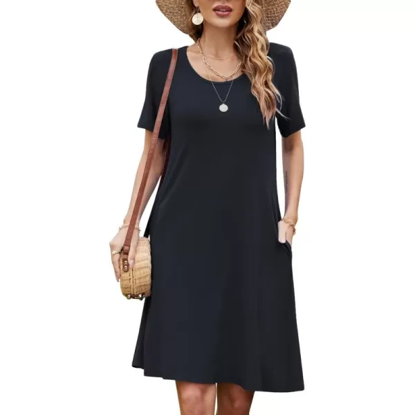 FZ FANTASTIC ZONE Womens Casual Summer T Shirt Dresses Short Sleeve Swing Dress with PocketsA Black