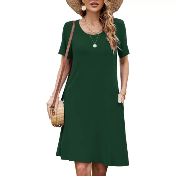 FZ FANTASTIC ZONE Womens Casual Summer T Shirt Dresses Short Sleeve Swing Dress with PocketsA Dark Green
