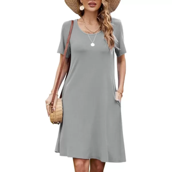 FZ FANTASTIC ZONE Womens Casual Summer T Shirt Dresses Short Sleeve Swing Dress with PocketsA Grey