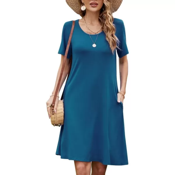 FZ FANTASTIC ZONE Womens Casual Summer T Shirt Dresses Short Sleeve Swing Dress with PocketsA Lake Blue