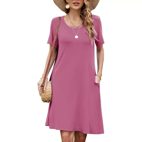 FZ FANTASTIC ZONE Womens Casual Summer T Shirt Dresses Short Sleeve Swing Dress with PocketsA Mauve