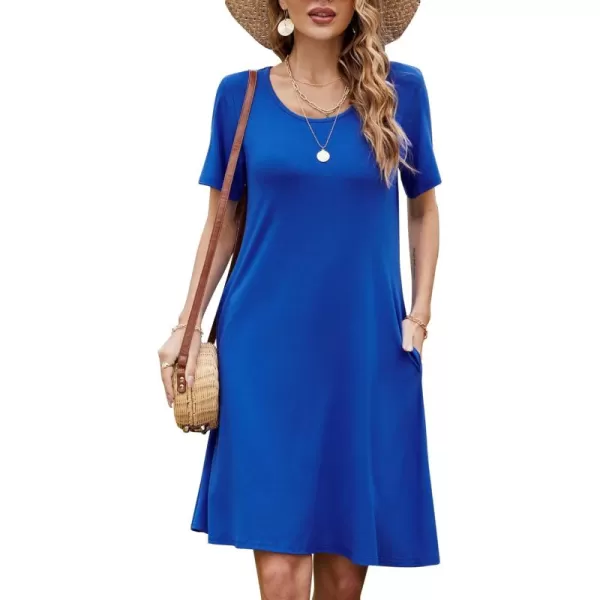FZ FANTASTIC ZONE Womens Casual Summer T Shirt Dresses Short Sleeve Swing Dress with PocketsA Royal Blue