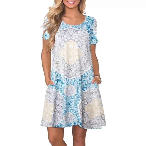 FZ FANTASTIC ZONE Womens Casual Summer T Shirt Dresses Short Sleeve Swing Dress with PocketsFloral Boho Round
