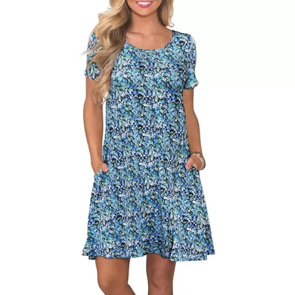 FZ FANTASTIC ZONE Womens Casual Summer T Shirt Dresses Short Sleeve Swing Dress with PocketsSmall Floral Blue