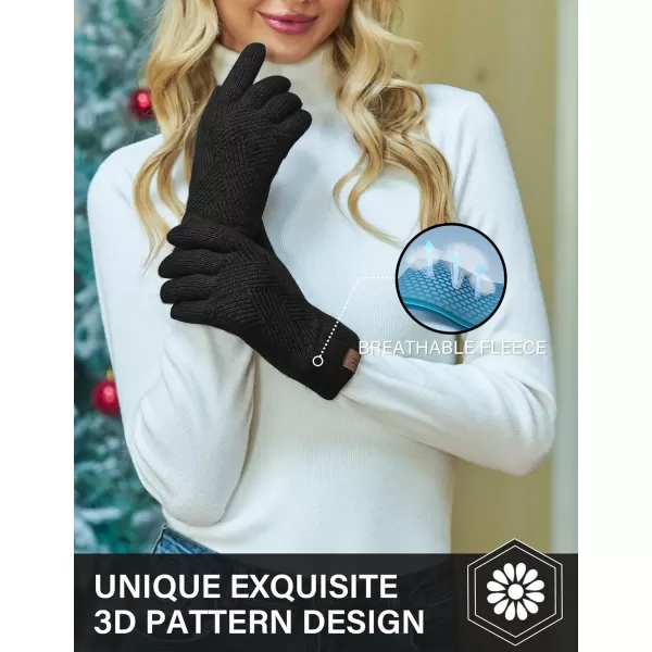 FZ FANTASTIC ZONE Women Winter Warm Knit Touchscreen Gloves Cold Weather with Thermal Fleece LinedBlack
