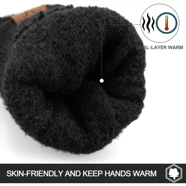 FZ FANTASTIC ZONE Women Winter Warm Knit Touchscreen Gloves Cold Weather with Thermal Fleece LinedBlack
