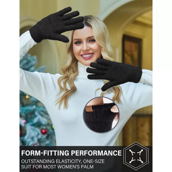 FZ FANTASTIC ZONE Women Winter Warm Knit Touchscreen Gloves Cold Weather with Thermal Fleece LinedBlack