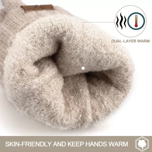 FZ FANTASTIC ZONE Women Winter Warm Knit Touchscreen Gloves Cold Weather with Thermal Fleece LinedKhaki