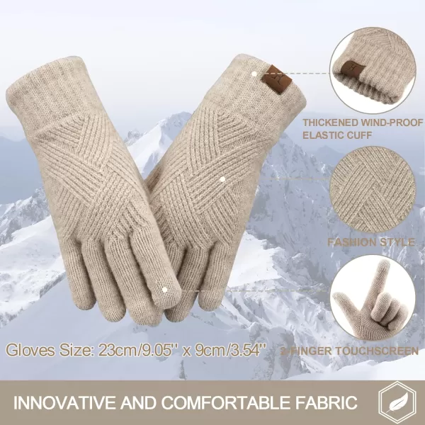 FZ FANTASTIC ZONE Women Winter Warm Knit Touchscreen Gloves Cold Weather with Thermal Fleece LinedKhaki