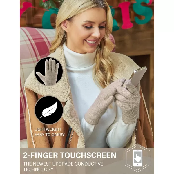 FZ FANTASTIC ZONE Women Winter Warm Knit Touchscreen Gloves Cold Weather with Thermal Fleece LinedKhaki