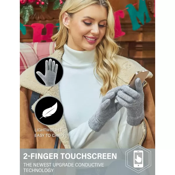 FZ FANTASTIC ZONE Women Winter Warm Knit Touchscreen Gloves Cold Weather with Thermal Fleece LinedLight Grey