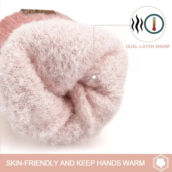 FZ FANTASTIC ZONE Women Winter Warm Knit Touchscreen Gloves Cold Weather with Thermal Fleece LinedPink