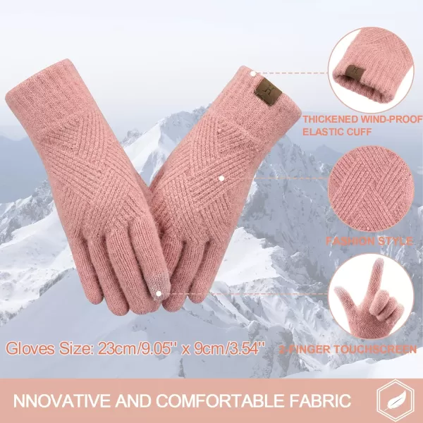 FZ FANTASTIC ZONE Women Winter Warm Knit Touchscreen Gloves Cold Weather with Thermal Fleece LinedPink