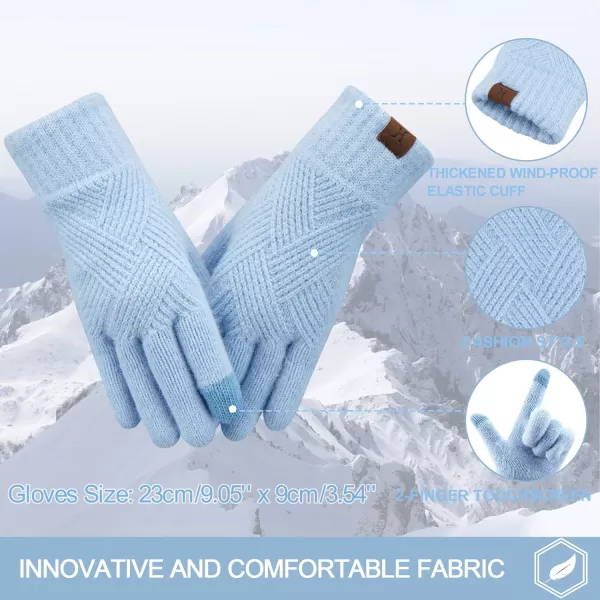 FZ FANTASTIC ZONE Women Winter Warm Knit Touchscreen Gloves Cold Weather with Thermal Fleece LinedSky Blue