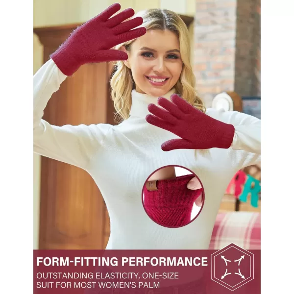 FZ FANTASTIC ZONE Women Winter Warm Knit Touchscreen Gloves Cold Weather with Thermal Fleece LinedWine Red