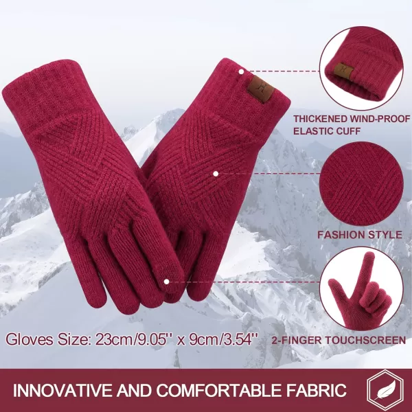 FZ FANTASTIC ZONE Women Winter Warm Knit Touchscreen Gloves Cold Weather with Thermal Fleece LinedWine Red