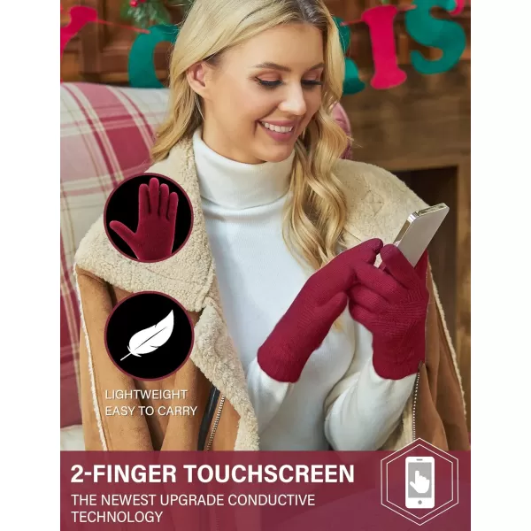FZ FANTASTIC ZONE Women Winter Warm Knit Touchscreen Gloves Cold Weather with Thermal Fleece LinedWine Red