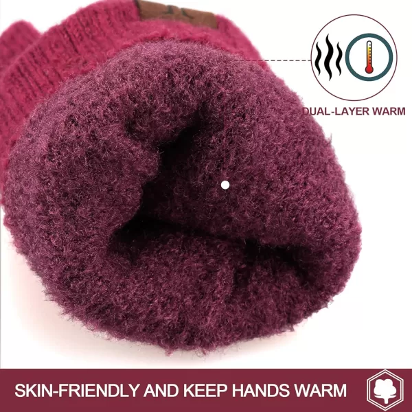 FZ FANTASTIC ZONE Women Winter Warm Knit Touchscreen Gloves Cold Weather with Thermal Fleece LinedWine Red