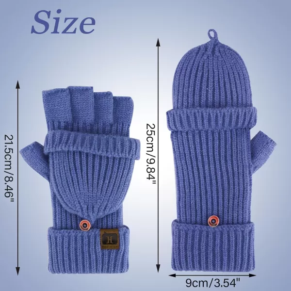 FZ FANTASTIC ZONE Womens Winter Knit Fingerless Work Gloves Convertible Mittens Warm for Cold dayA Denim Blue