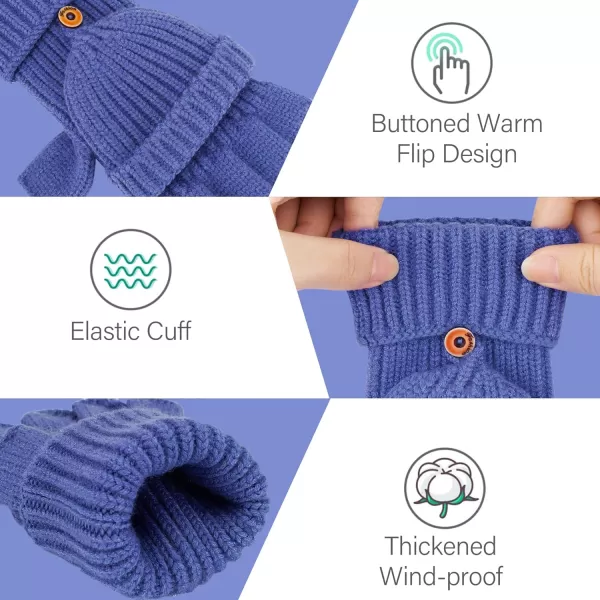 FZ FANTASTIC ZONE Womens Winter Knit Fingerless Work Gloves Convertible Mittens Warm for Cold dayA Denim Blue