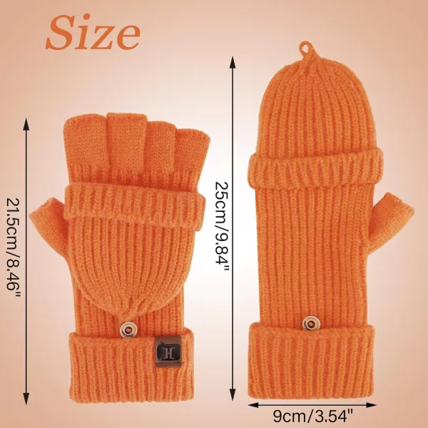 FZ FANTASTIC ZONE Womens Winter Knit Fingerless Work Gloves Convertible Mittens Warm for Cold dayA Orange