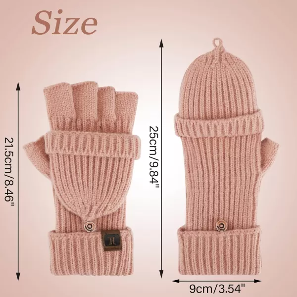 FZ FANTASTIC ZONE Womens Winter Knit Fingerless Work Gloves Convertible Mittens Warm for Cold dayA Pink