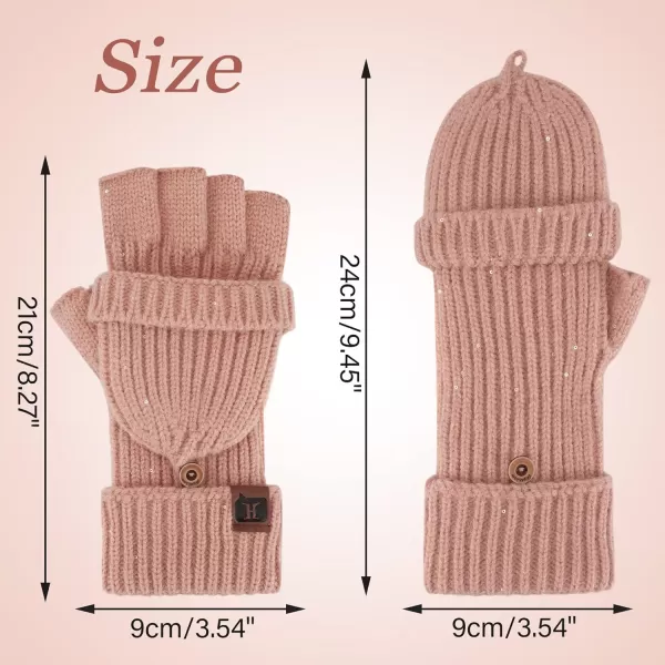 FZ FANTASTIC ZONE Womens Winter Knit Fingerless Work Gloves Convertible Mittens Warm for Cold dayPink