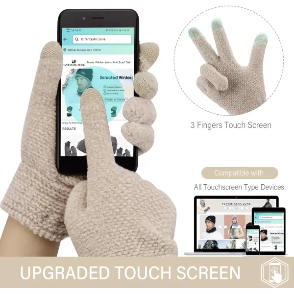 FZ FANTASTIC ZONE Womens Winter Touchscreen Gloves for Cold Weather Chenille Warm Knit GlovesBeige