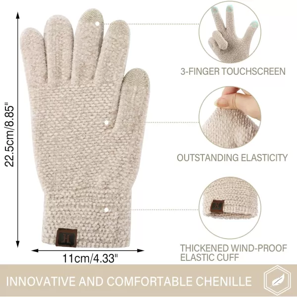FZ FANTASTIC ZONE Womens Winter Touchscreen Gloves for Cold Weather Chenille Warm Knit GlovesBeige