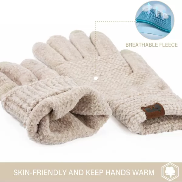 FZ FANTASTIC ZONE Womens Winter Touchscreen Gloves for Cold Weather Chenille Warm Knit GlovesBeige