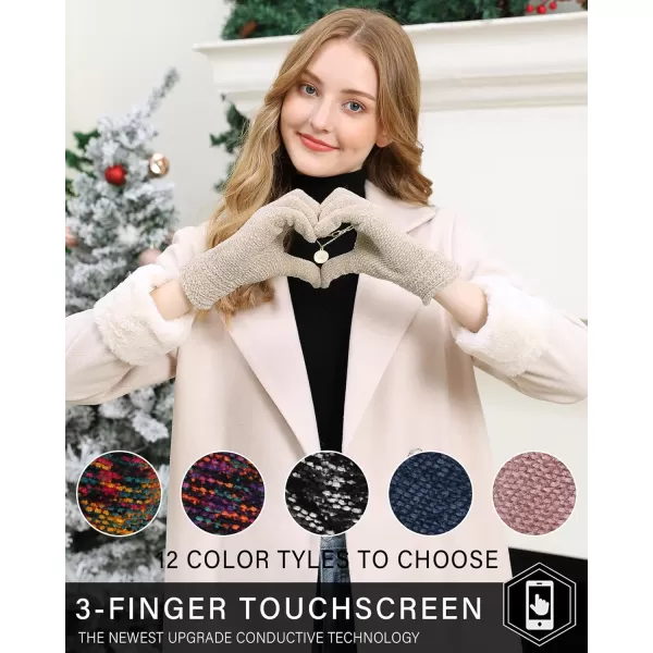 FZ FANTASTIC ZONE Womens Winter Touchscreen Gloves for Cold Weather Chenille Warm Knit GlovesBeige