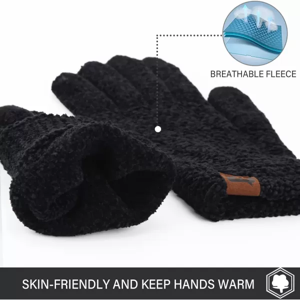 FZ FANTASTIC ZONE Womens Winter Touchscreen Gloves for Cold Weather Chenille Warm Knit GlovesBlack