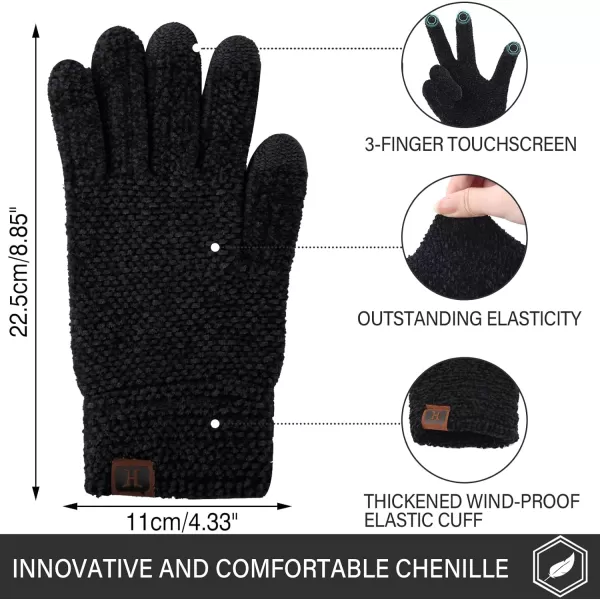 FZ FANTASTIC ZONE Womens Winter Touchscreen Gloves for Cold Weather Chenille Warm Knit GlovesBlack