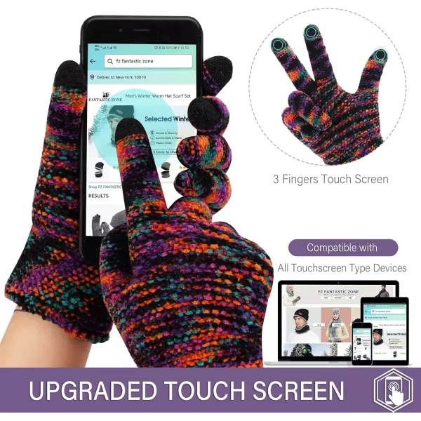 FZ FANTASTIC ZONE Womens Winter Touchscreen Gloves for Cold Weather Chenille Warm Knit GlovesBlackBluePurple