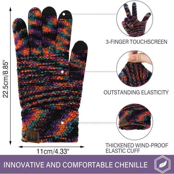 FZ FANTASTIC ZONE Womens Winter Touchscreen Gloves for Cold Weather Chenille Warm Knit GlovesBlackBluePurple