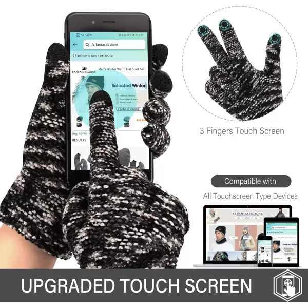 FZ FANTASTIC ZONE Womens Winter Touchscreen Gloves for Cold Weather Chenille Warm Knit GlovesBlackGreyBeige