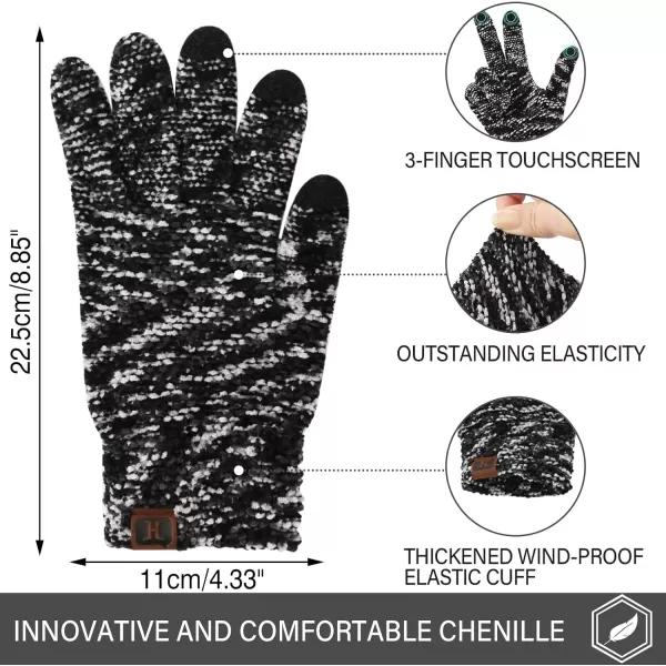 FZ FANTASTIC ZONE Womens Winter Touchscreen Gloves for Cold Weather Chenille Warm Knit GlovesBlackGreyBeige