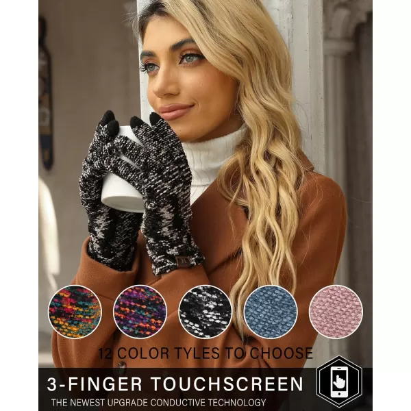 FZ FANTASTIC ZONE Womens Winter Touchscreen Gloves for Cold Weather Chenille Warm Knit GlovesBlackGreyBeige