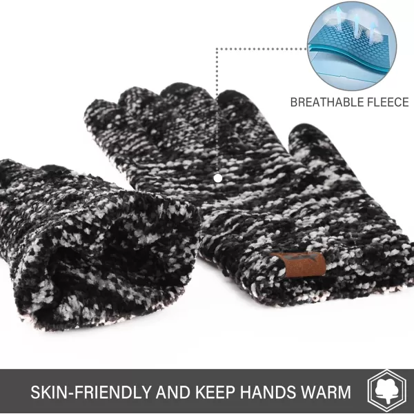 FZ FANTASTIC ZONE Womens Winter Touchscreen Gloves for Cold Weather Chenille Warm Knit GlovesBlackGreyBeige