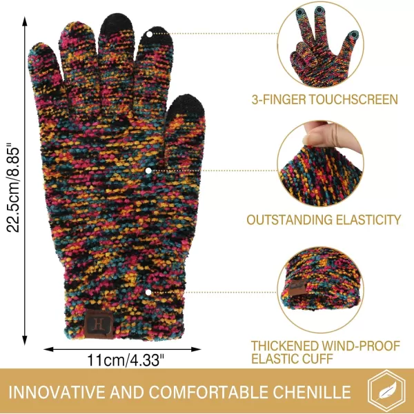 FZ FANTASTIC ZONE Womens Winter Touchscreen Gloves for Cold Weather Chenille Warm Knit GlovesBlackRedYellow